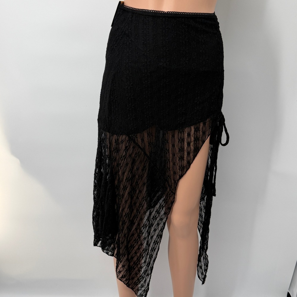 Chrome Riot S Lace Asymmetric Goth Grunge Festival Dark Fairy Sheer Maxi‎ Skirt